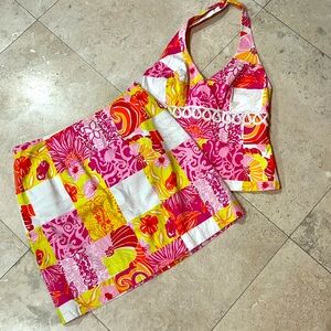 LILLY PULITZER Kings Court Patch Skirt White Label Vintage